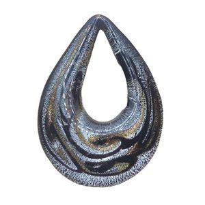 vintage silver & black Teardrop art glass pendant Retro